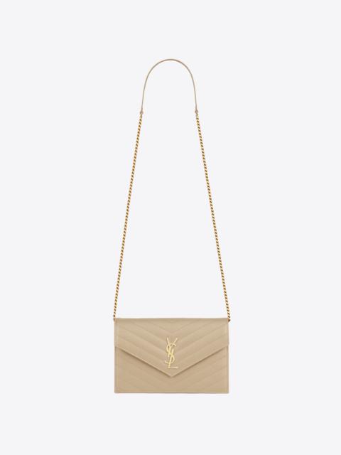 SAINT LAURENT envelope chain wallet in grain de poudre embossed leather