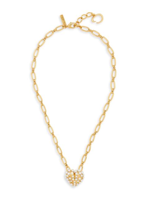 Oscar de la Renta Women's 14K-Gold-Plated & Imitation Pearl Heart Pendant Necklace - Pearl