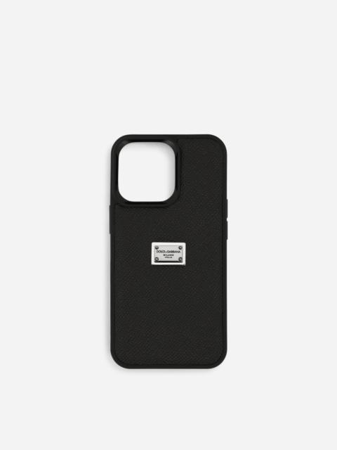 Calfskin iPhone 13 Pro cover with logo tag