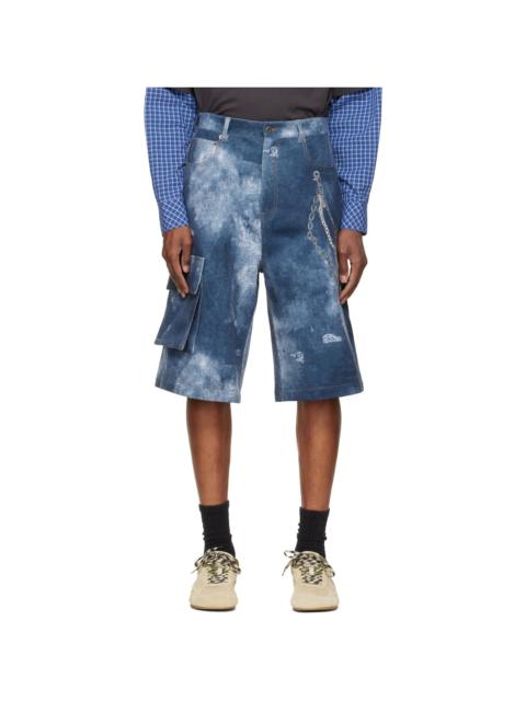 We11done Blue Trompe L'Oeil Cargo Shorts