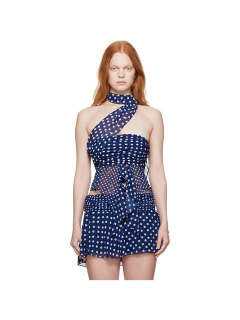 GUIZIO Navy Chiffon Wrap Around Top