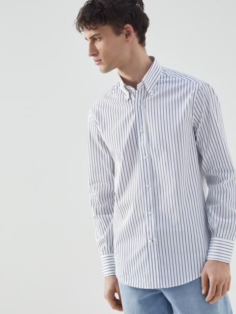Brunello Cucinelli Striped poplin basic fit shirt with button-down collar