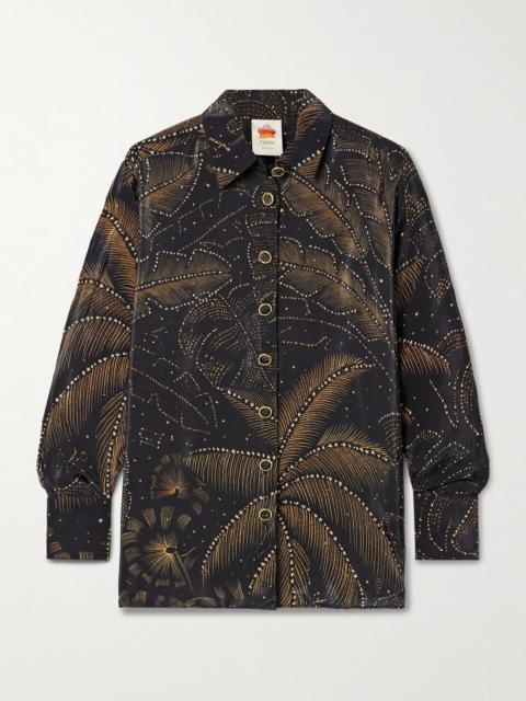 FARM RIO Crystal-embellished Printed Crepe De Chine Shirt