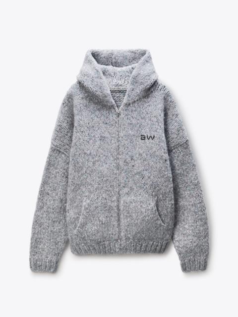 Alexander Wang Grey Oversized Crewneck Hoodie with Hand-Crochet Logo