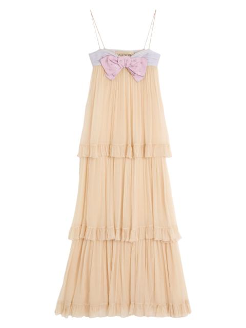 Valentino Women's Embroidered Long Dress in Crepponne Chiffon - Natural