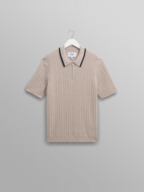 Wax London Bury - Natural Melange Stripe Zip Polo