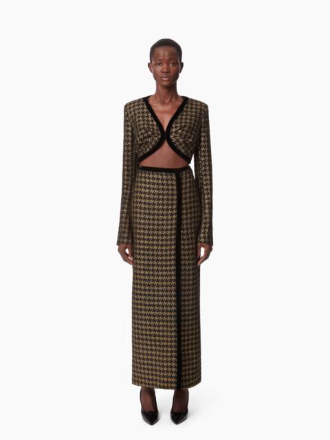 NINA RICCI LONG HOUNDSTOOTH TWEED SKIRT