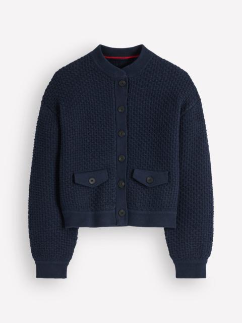 BODEN Textured Knitted Bomber Jacket-Navy