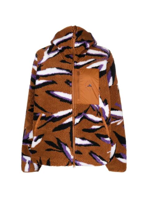 leaf-print zip-up fleece jacket