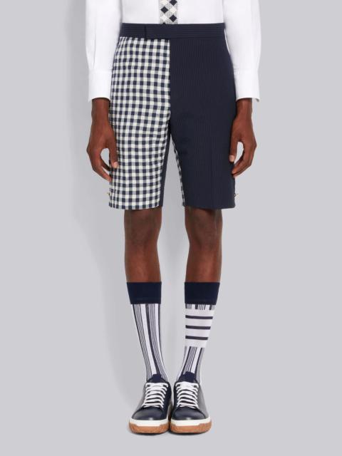 Thom Browne Navy Fun-Mix Wool Seersucker Classic Backstrap Short