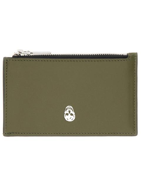 Alexander McQueen Alexander McQueen Skull-Embossed Calfskin Card Case — Brown