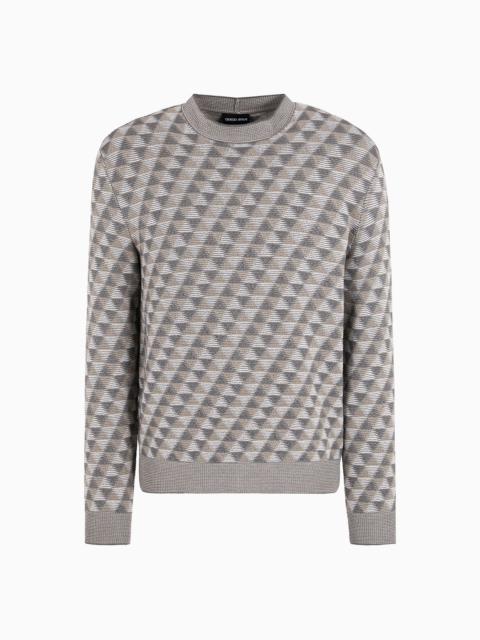 Jacquard virgin-wool, crew-neck jumper