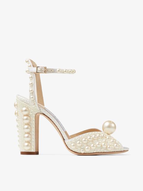 Sacaria 100
White Satin Sandals with All-Over Pearl Embellishment