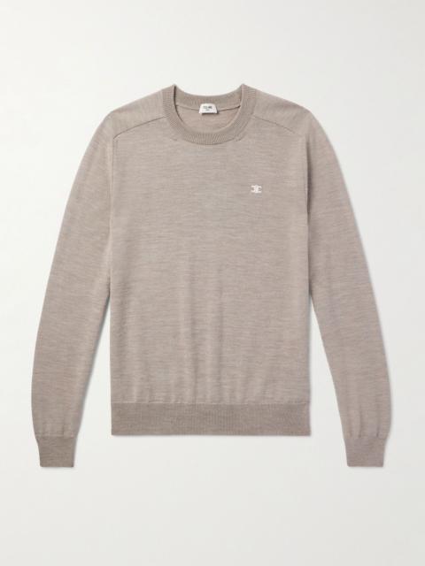 CELINE Triomphe Logo-Embroidered Wool Sweater Beige