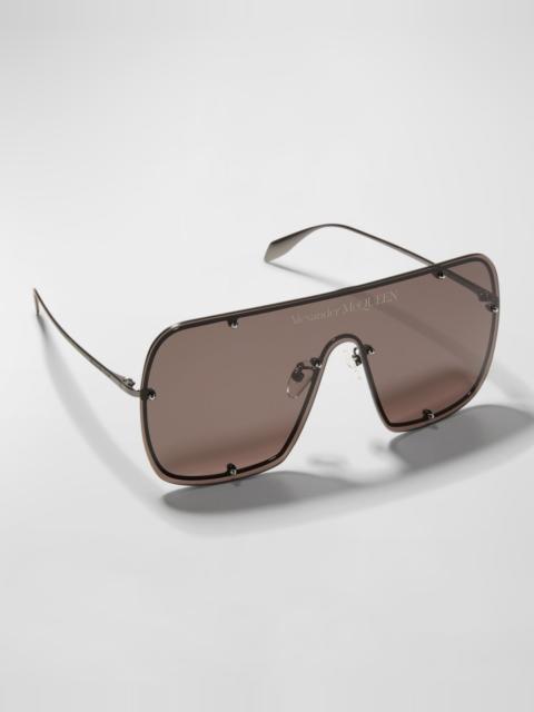 Alexander McQueen Studded Logo Metal Shield Sunglasses