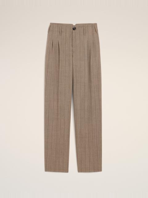 AMI Paris BROWN STRIPED WOOL TWO-PLEATS TROUSERS