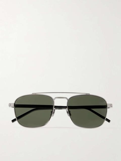 SAINT LAURENT Aviator-style acetate and silver-tone sunglasses