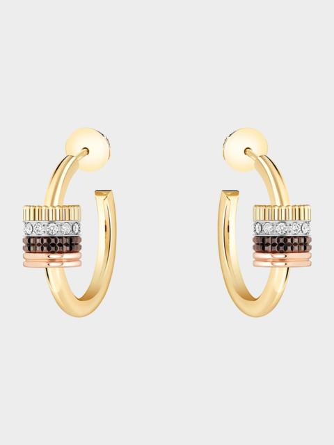 Boucheron Quatre Classique 18K Tricolor Gold Earrings with Brown PVD and White Diamonds