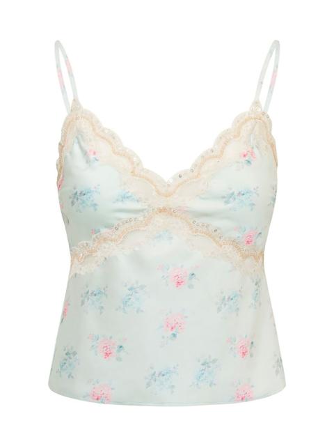 LoveShackFancy Lamora Floral Satin Top green