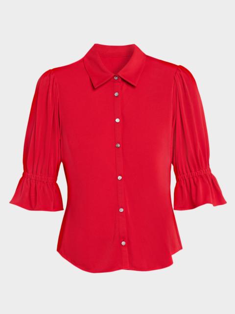 Cinq à Sept Ruffled-Cuff Matte Jersey Shirt