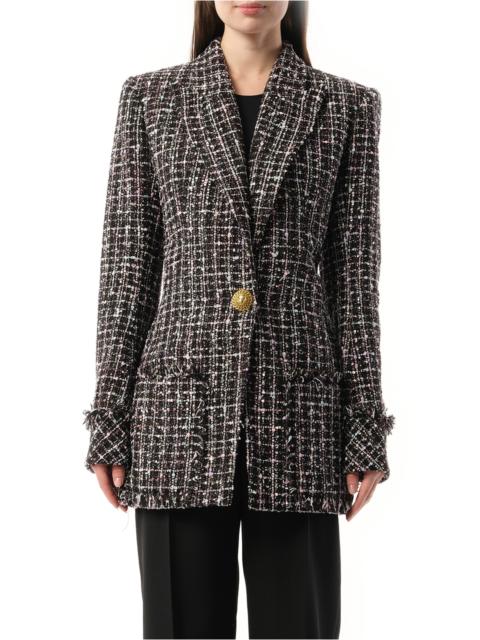 Balmain 1 BTN Tweed Fitted Jacket in Black/Multicolour