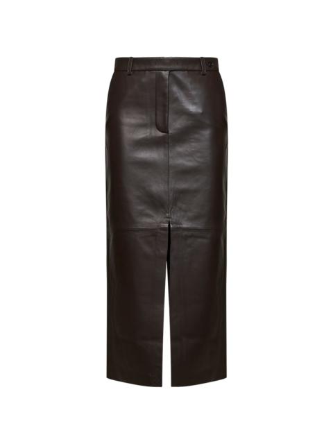 CO Chocolate leather tailored midi skirt with slits