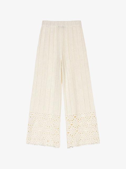 maje Wide-Leg Floral-Pattern Crochet-Knit Trousers