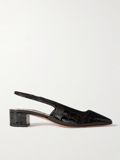 AQUAZZURA Ginza 35 Croc-effect Patent-leather Slingback Pumps