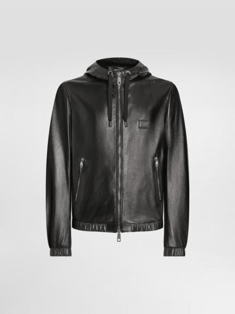 Dolce & Gabbana Leather jacket with hood and branded tag