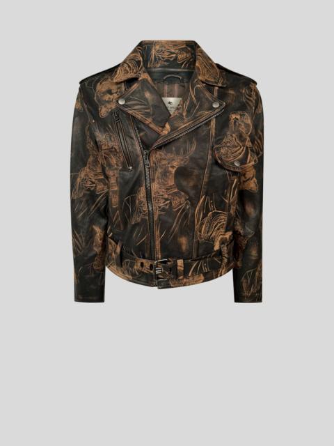 Etro LEATHER BIKER JACKET WITH ANIMAL MOTIF