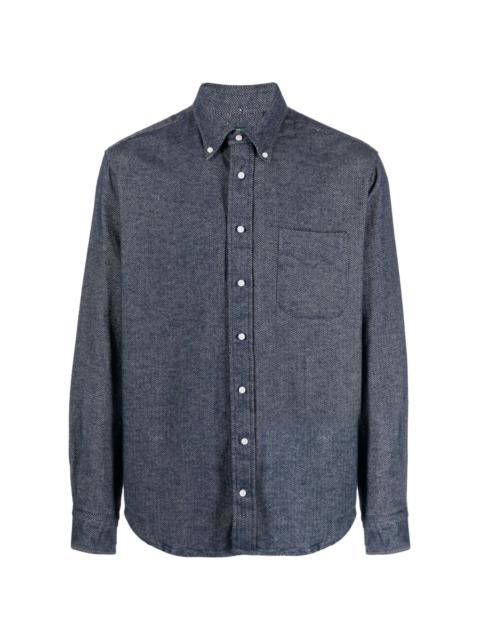 herringbone-pattern flannel shirt