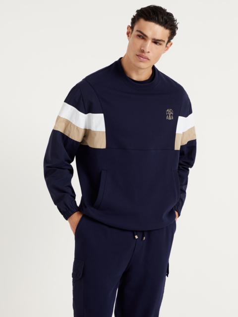 Techno cotton French terry sweatshirt with nylon sleeves