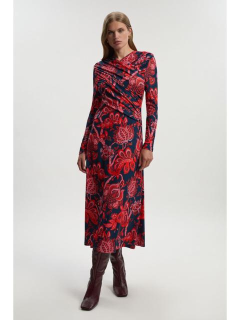 KAREN MILLEN Paisley Floral Jersey Crepe Twist Maxi Dress