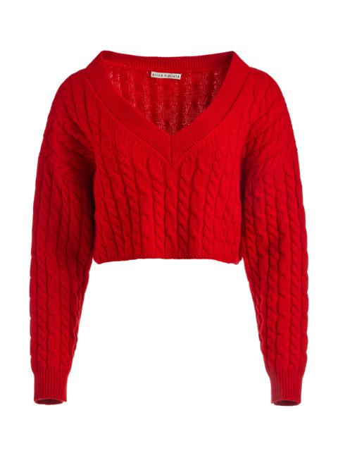 Alice + Olivia AYDEN CROPPED V-NECK PULLOVER
