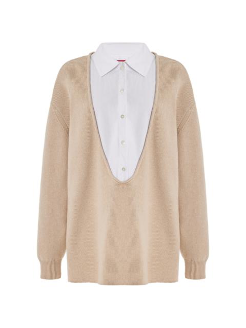 STAUD Pietro Oversized Cotton-Cashmere Shirt Sweater neutral