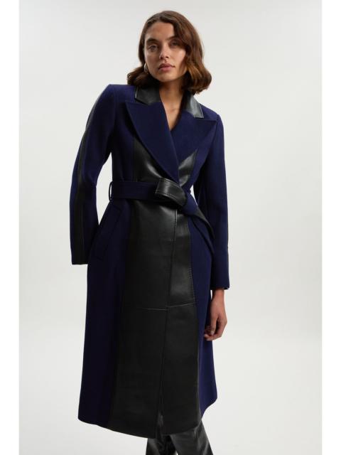 KAREN MILLEN Wool PU Mix Belted Midi Coat