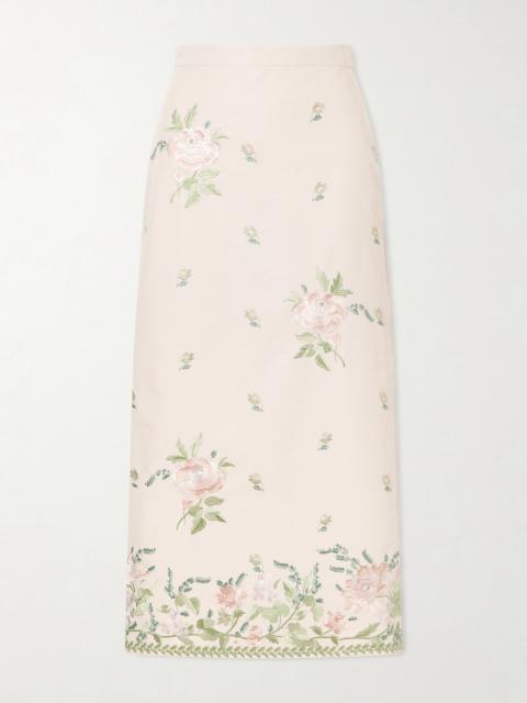Erdem Floral-embroidered Cotton-faille Midi Skirt