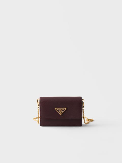 Prada Saffiano leather card holder with shoulder strap