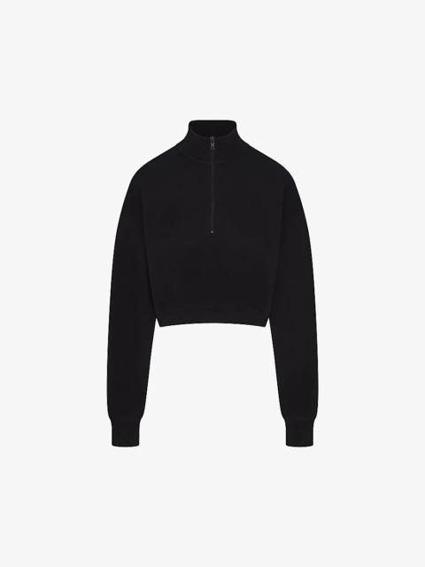Cropped half-zip cotton-blend jumper