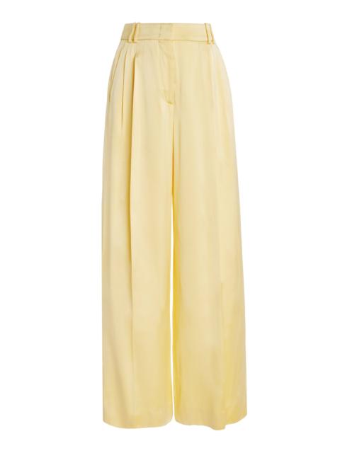 Another Tomorrow Pleated Satin Wide-Leg Pants yellow