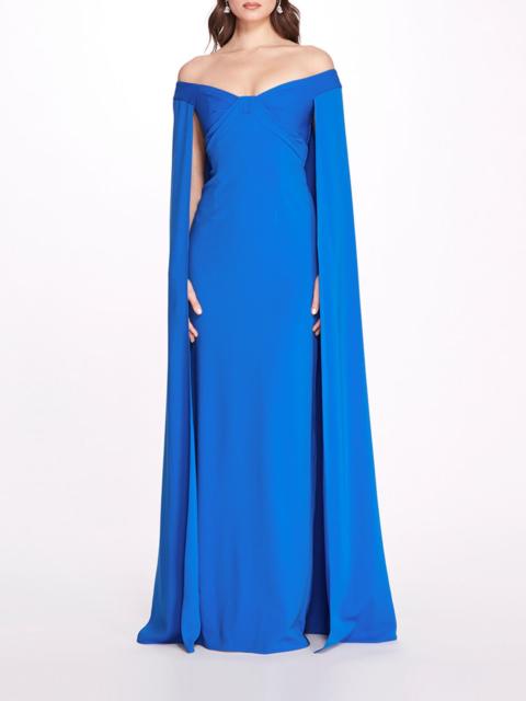Marchesa OFF SHOULDER CAPED COLUMN GOWN