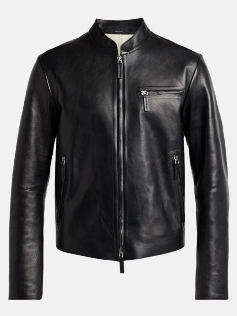 TOM FORD Men's Leather Band-Collar Biker Jacket