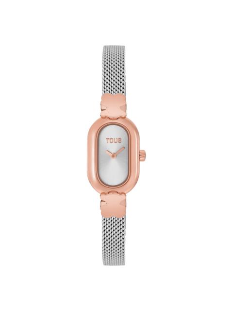 TOUS Jeweled Analog watch with steel and rose-colored steel bracelet Oval Icon