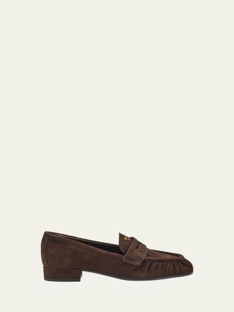 Prada Suede Ruched-Toe Penny Loafers