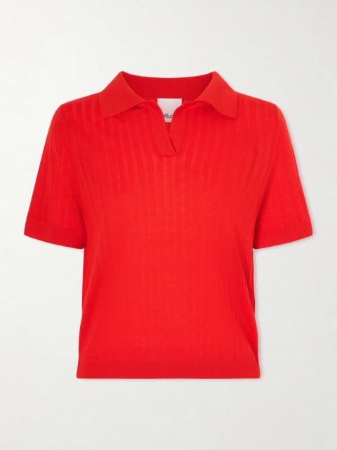 Allude Pointelle-knit Wool Polo Top