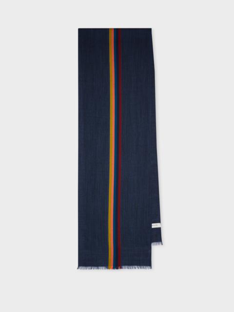 Dark Navy 'Artist Stripe' Band Herringbone Wool-Blend Scarf