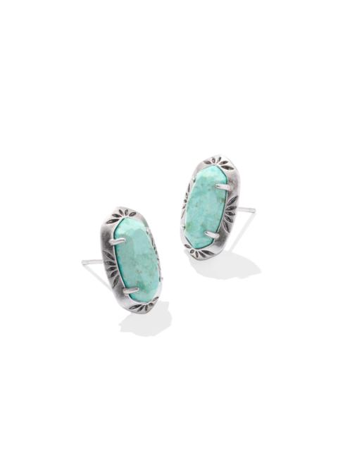 KENDRA SCOTT Ellie Vintage Silver Etch Frame Stud Earrings in Sea Green Chrysocolla
