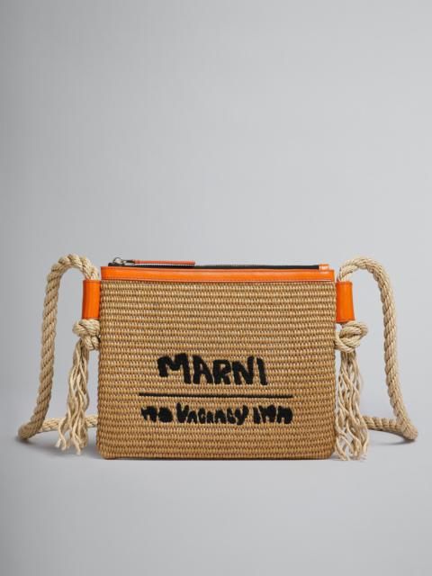 Marni MARNI X NO VACANCY INN - MARCEL ZIP POCHETTE IN RAFFIA WITH ORANGE TRIMS