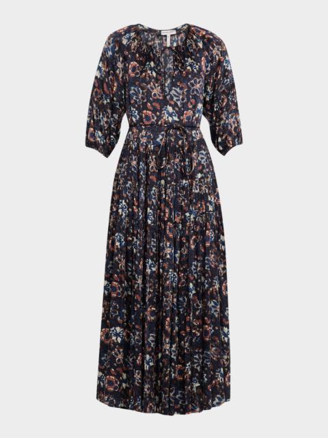 APIECE APART Santa Cecilia Tiered Viscose Sateen Maxi Dress