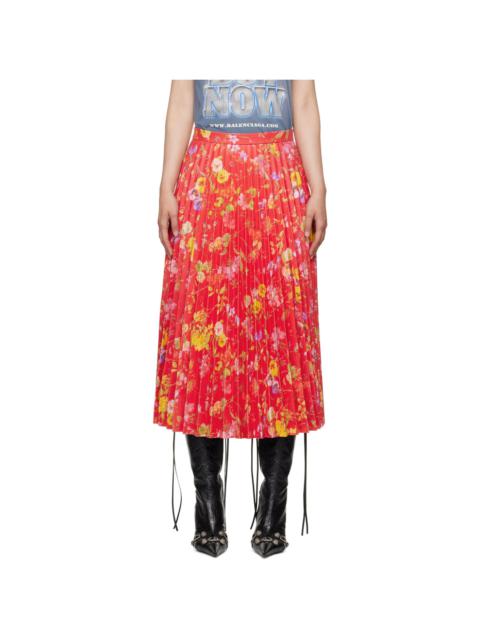 BALENCIAGA Red Floral Leather Midi Skirt